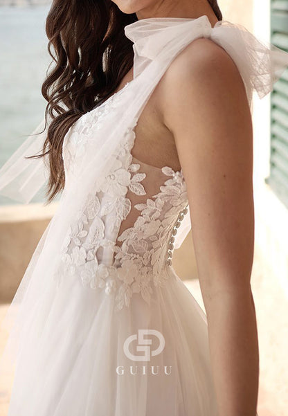 Spaghetti Straps V-Neck Corset Tulle Lace Wedding Dress