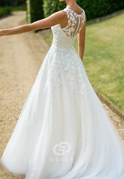 Spaghetti Straps Sweetheart Floral Appliques Lace Wedding Dress