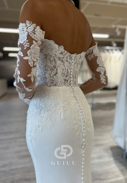 Mermaid Long Sleeves Sweetheart Corset Tulle Wedding Dress