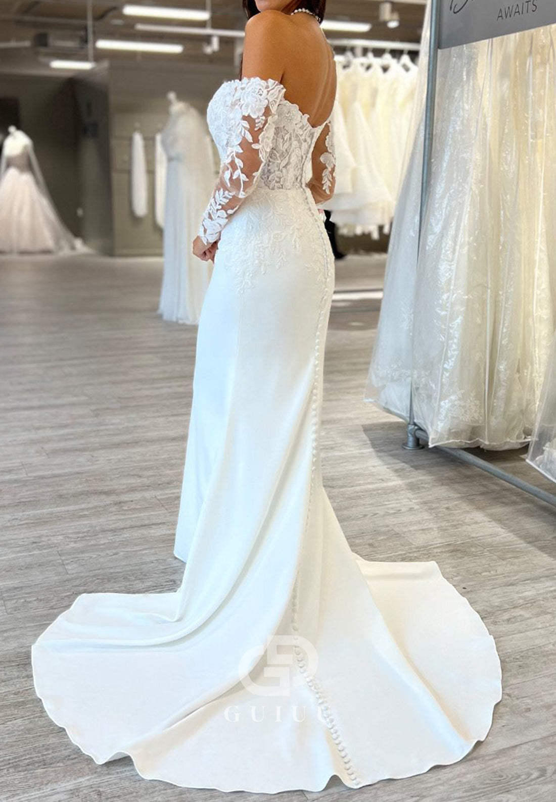 Mermaid Long Sleeves Sweetheart Corset Tulle Wedding Dress