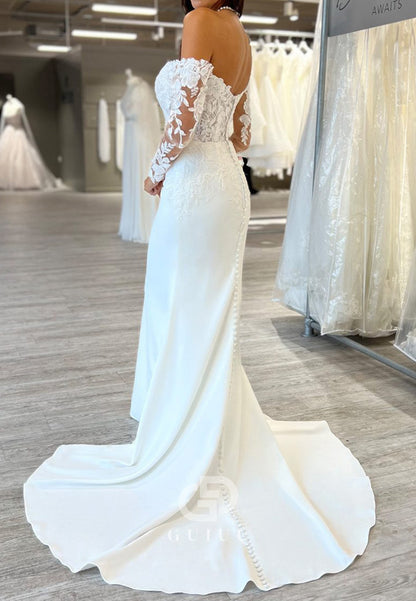 Mermaid Long Sleeves Sweetheart Corset Tulle Wedding Dress