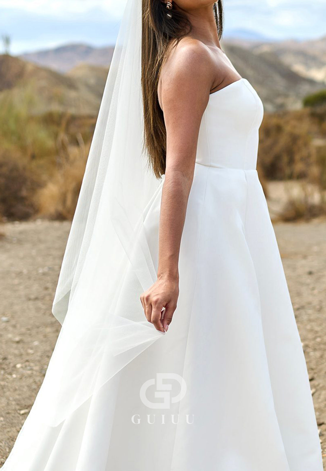 Simple A-Line Strapless Sleeveless Sweep Train Wedding Dress