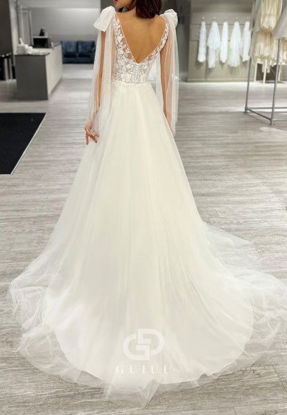 Charming Spaghetti Straps V-Neck Lace Wedding Dress
