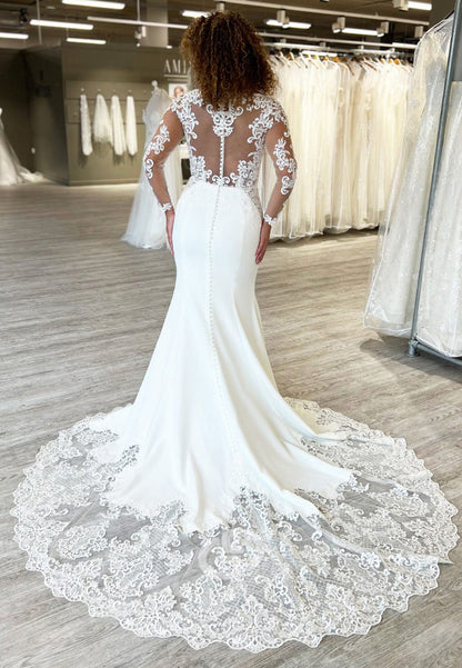 Charming Long Sleeves V-Neck Corset Tulle Wedding Dress