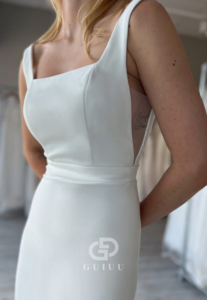 Simple Spaghetti Straps Square Backless Mermaid Wedding Dress