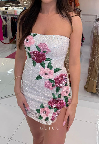 Sparkly Sleeveless Strapless Mini Homecoming Dress