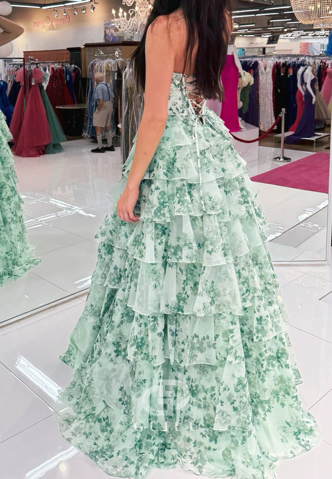 Elegant A-Line Spaghetti Straps Sweetheart Ruffles Prom Dress