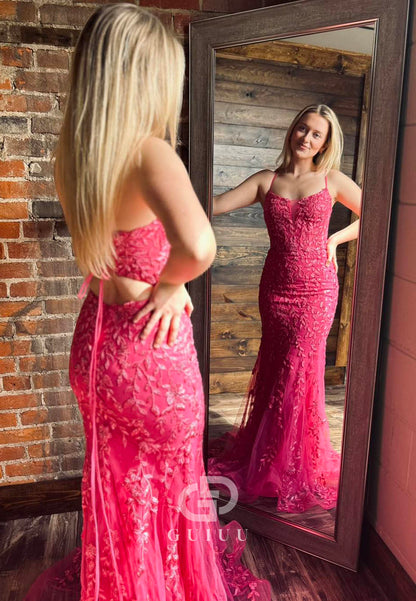 Blushing Pink Spaghetti Straps Sweetheart Floral Appliques Prom Dress
