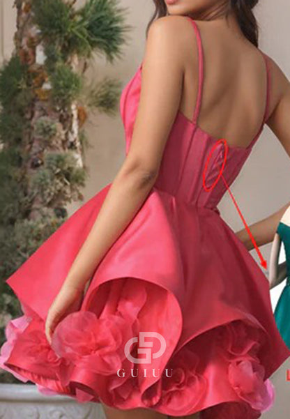 Flamingo Spaghetti Straps Scoop Appliques Homecoming Dress