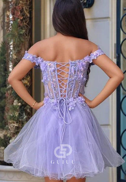Lilac Sweetheart Sleeveless Floral Appliques Homecoming Dress