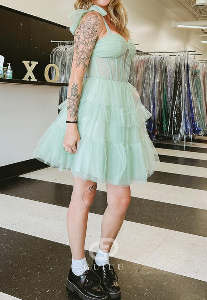 Mint Green Spaghetti Straps Sweetheart A-Line Homecoming Dress