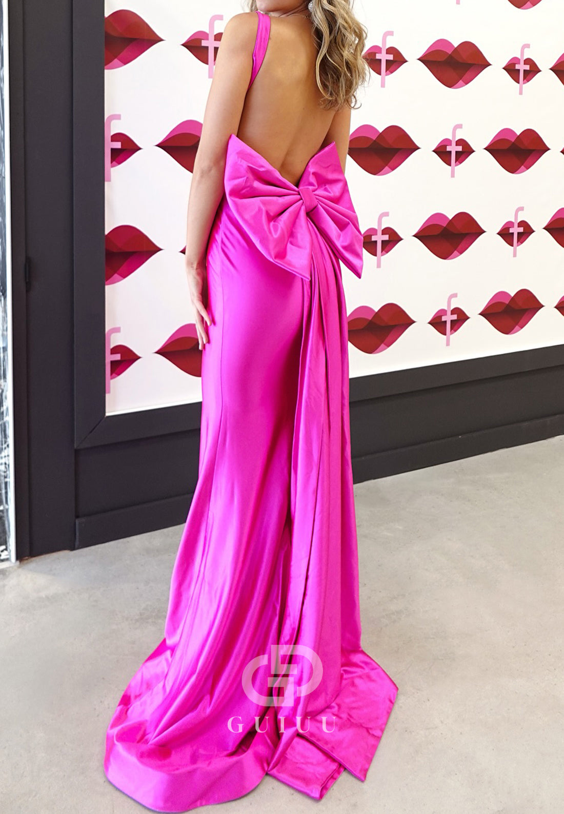 Candy Pink Sleeveless Backless Bowknot Prom Dress