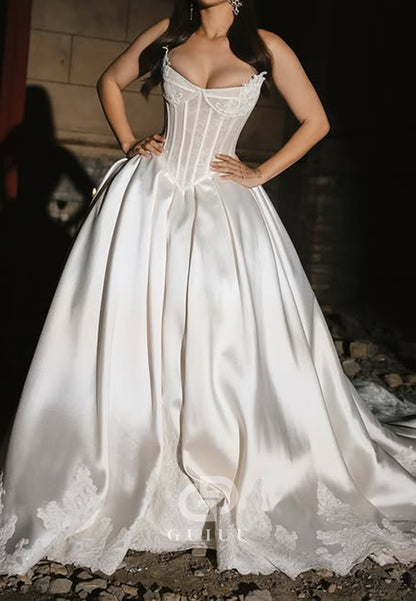 Elegant Strapless Sleeveless Corset Satin Wedding Dress