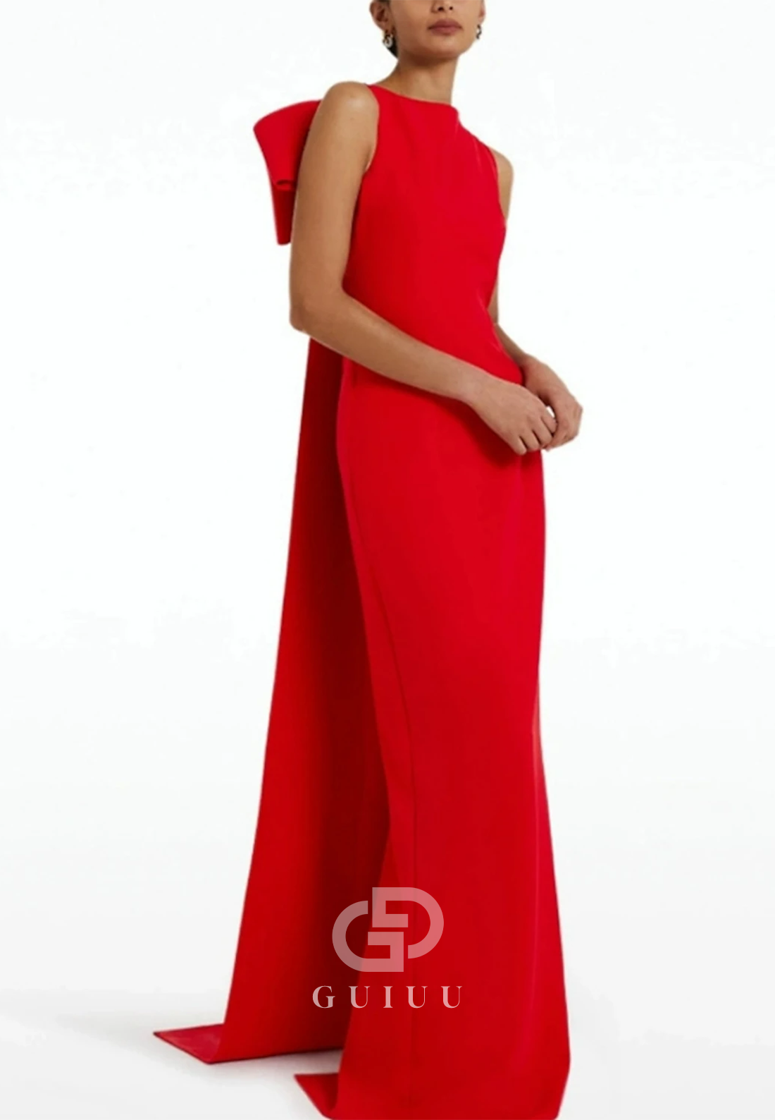 Simple Scoop Sleeveless Bowknot Satin Evening Dress