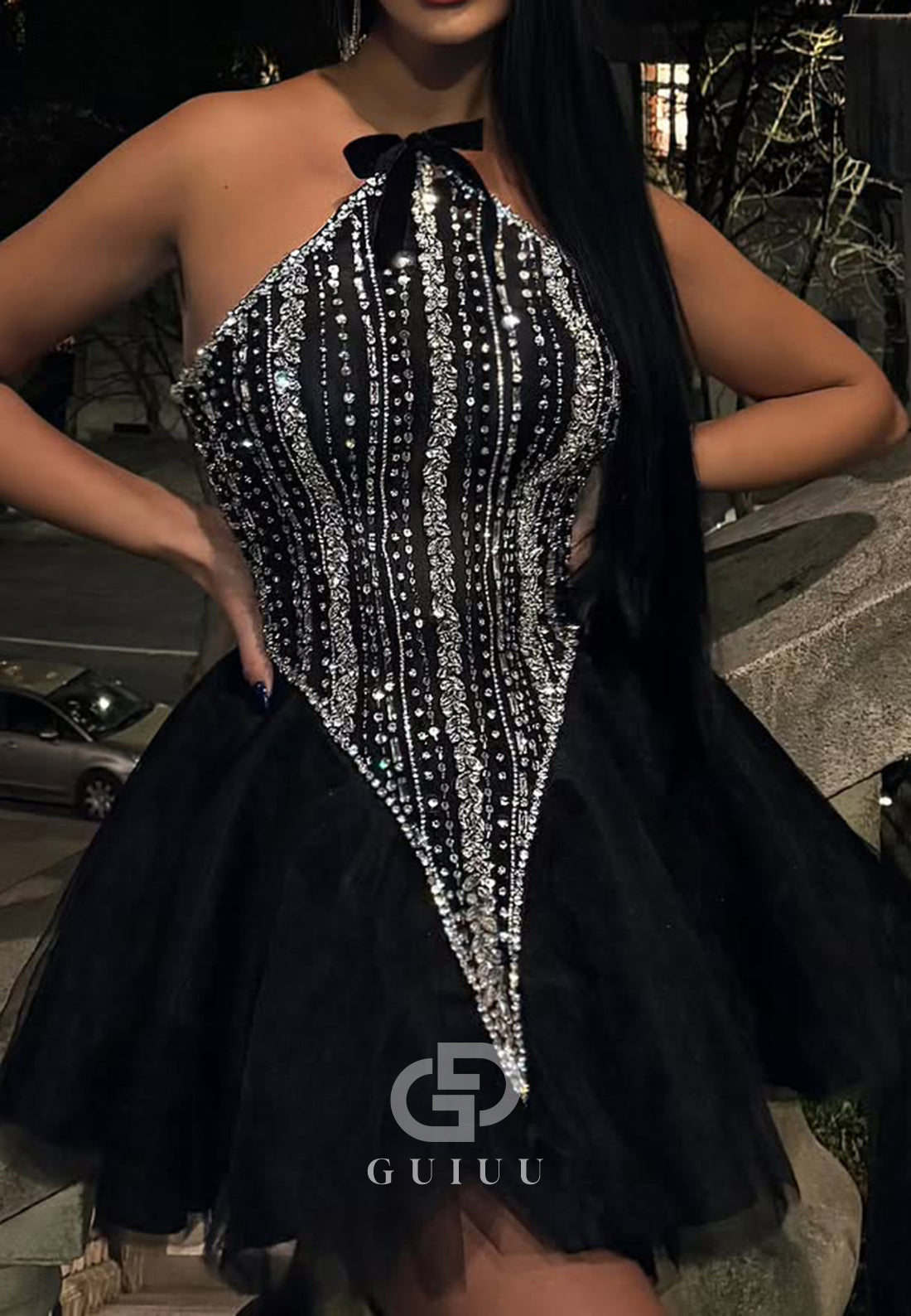 Black Halter Sleeveless Beads Short Homecoming Dress