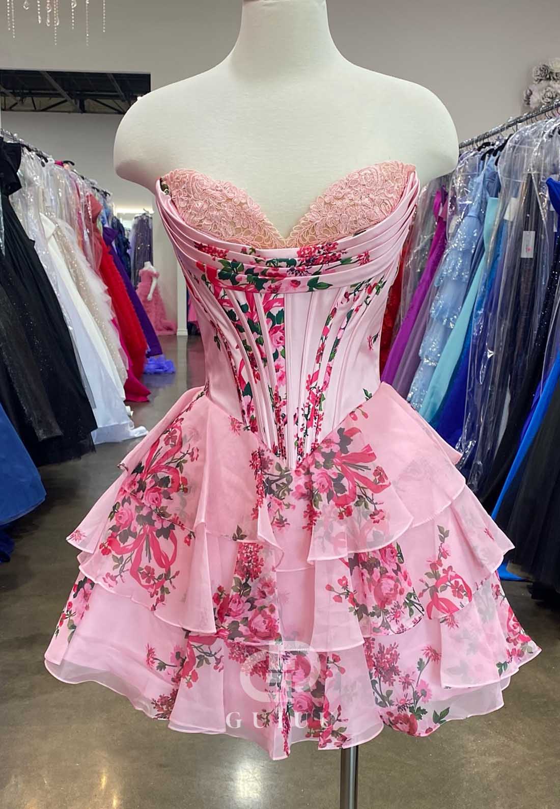 A-Line Strapless Sleeveless Ruffles Corset Homecoming Dress