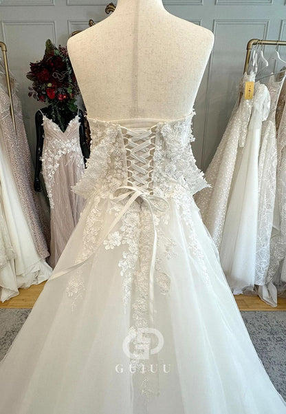 Charming A-Line Off-Shoulder Sweetheart Appliques Lace Wedding Dress