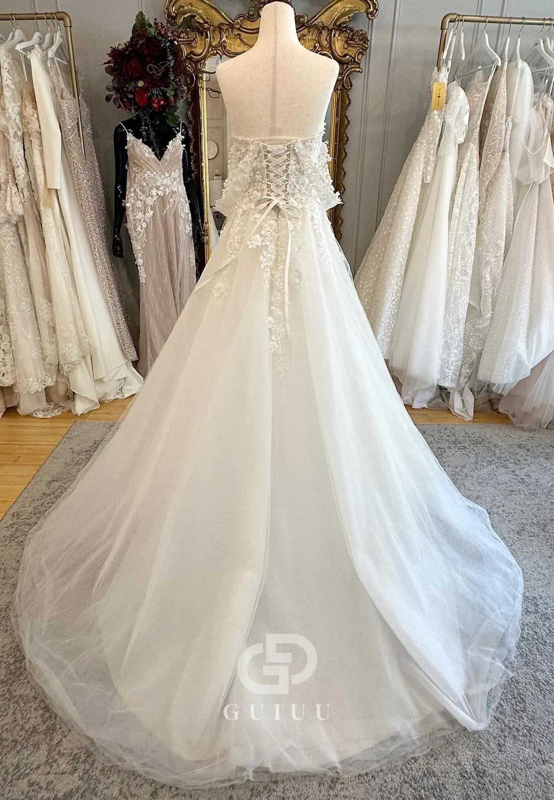 Charming A-Line Off-Shoulder Sweetheart Appliques Lace Wedding Dress