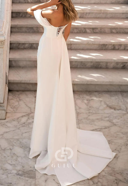 Sheath One Shoulder Ruched Sequins Satin Wedding Dress