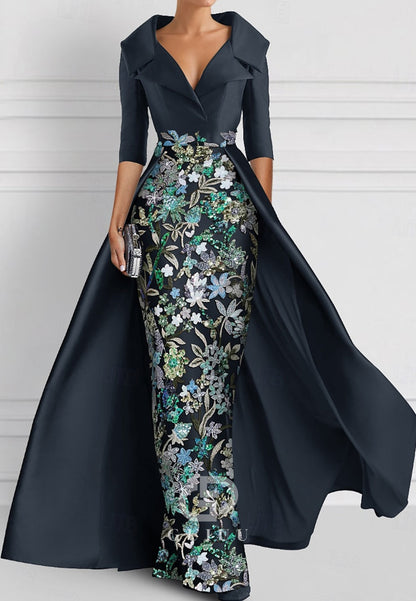 Charming Sheath V-Neck Half Sleeves Appliques Mother of the Bride Dress