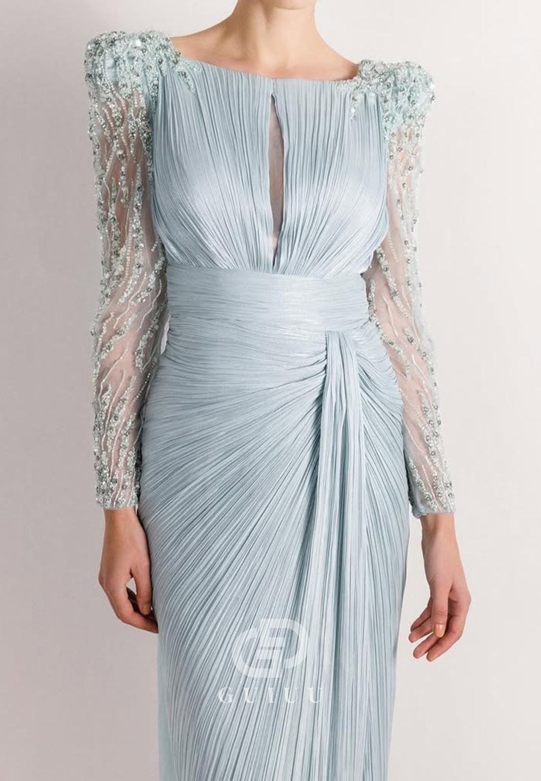 Charming A-Line Long Sleeves Scoop Appliques Evening Dress