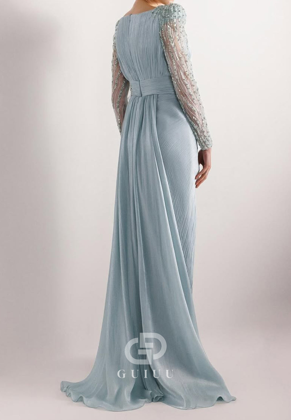 Charming A-Line Long Sleeves Scoop Appliques Evening Dress